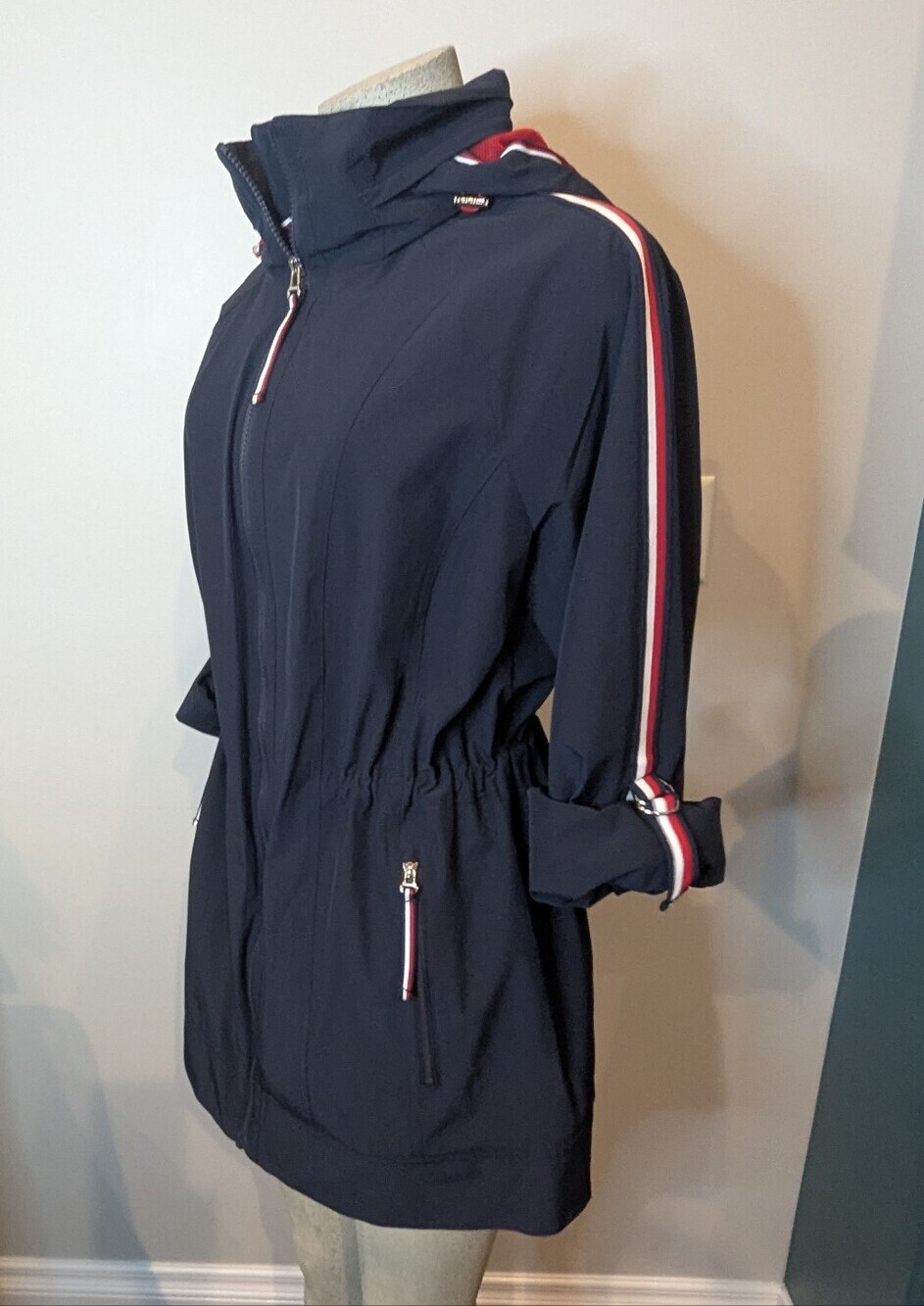 Tommy Hilfiger Women's Iconic Sporty Hooded Soft Shell Navy Coat Size M  New